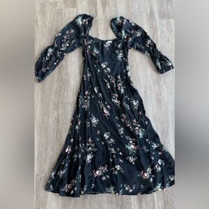 Reformation Black Floral Long Sleeve Dress